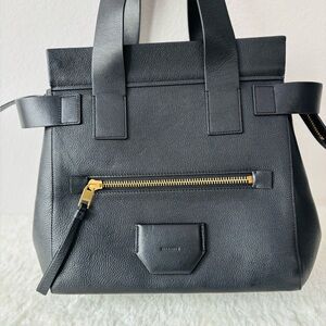 All Saints Perez Leather Black Shoulder Bag with Gold Zipper